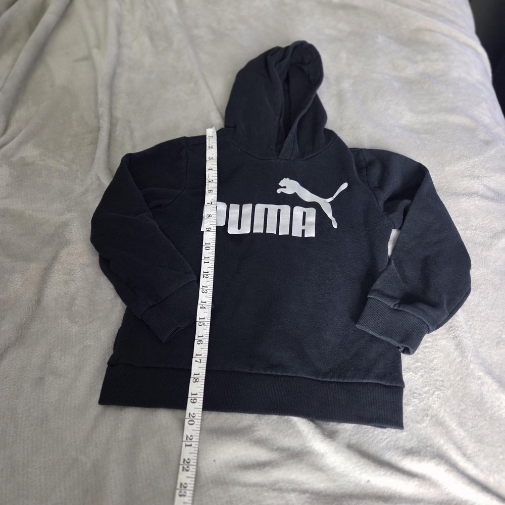 Puma Hoodie Kids 7-8 Years Black Logo Graphic Fleece Pullover Sweatshirt - Picture 3 of 7